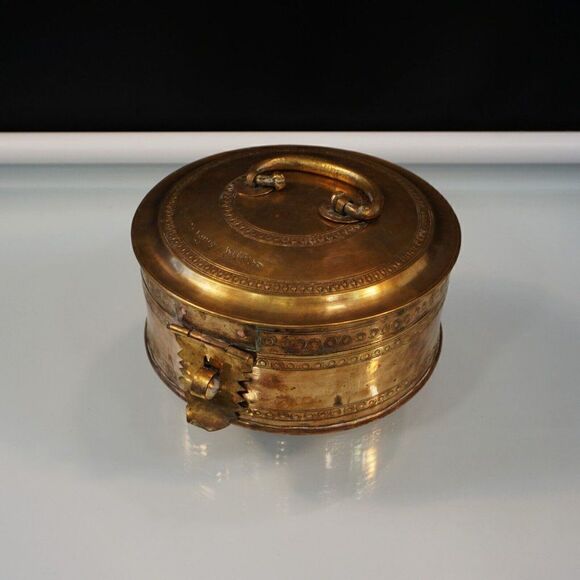 Vintage Copper Handcrafted Betel Pandan Box Container Inscribed In Farsi Arabic - Picture 2 of 10